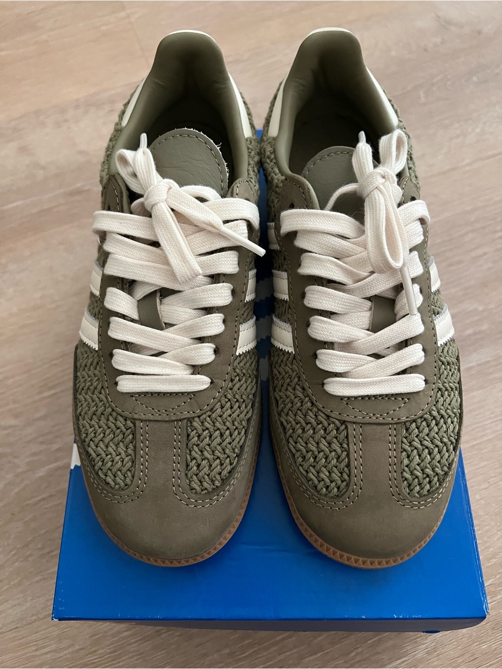 adidas Olive Green Woven Textured OG Samba Sneakers with Cream Accents